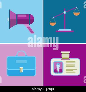 Advertisement, Justice and Business icon set. Digital background vector illustration. Stock Vector