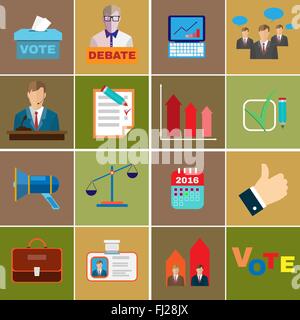 Presidential Elections and Debates Colorful Vector Icons. Different Elements in Flat Style suited for Elections Campaign. Stock Vector