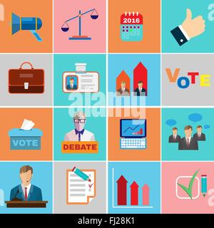 Presidential Elections and Debates Colorful Flat Vector Icons. Banner or Flyer Useful Objects. Infographics Icons Set. Different Stock Vector