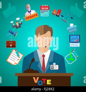 Presidential Debates Icons suited for Elections Infographics, Banner or Flyer. Digital Vector Illustrations in Flat Style. Stock Vector