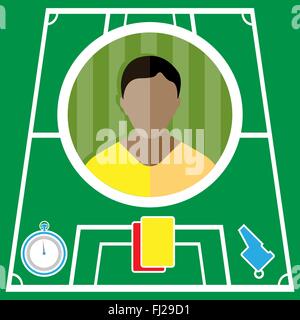Soccer player flat circular icon on a green playground. Vector digital illustration. Stock Vector