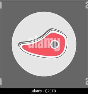 Slice of Roast Beef round icon. Slice of Schnitzel, Roasted Steak. Snacks. Fast food. Digital vector flat illustration. Stock Vector