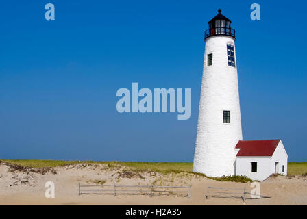 Great Point lighthouse on sandy wildlife refuge on Nantucket Island, Massachusetts. Stock Photo
