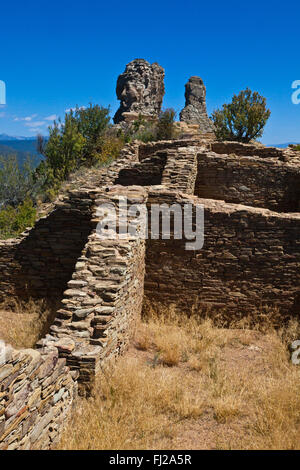 High quality rock constrution of Puebloan houses at the CHIMNEY ROCK NATIONAL MONUMENT- SOUTHERN COLORADO Stock Photo