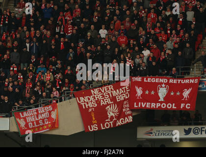 Wembley Stadium, London, UK. 28th Feb, 2016. Capital One Cup Final. Manchester City versus Liverpool. Liverpool banners during the Capital One Cup Final Credit:  Action Plus Sports/Alamy Live News Stock Photo