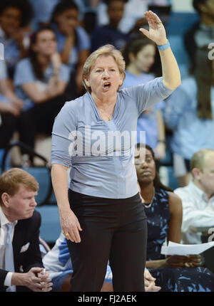 North Carolina coach Sylvia Hatchell waves to a friend before practice ...