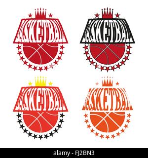 Basketball Medal Badges Template Objects. Ball used for playing a basketball game. Sports Stars Symbols. Vector logo illustratio Stock Vector