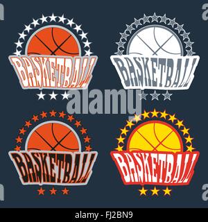 Basketball Medal Badges Template Objects. Ball used for playing a basketball game. Sports Stars Symbols. Vector logo illustratio Stock Vector