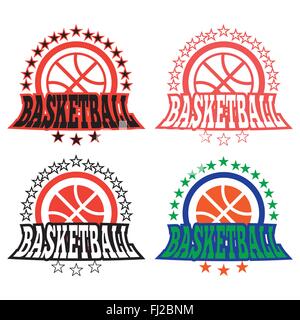 Basketball Medal Badges Template Objects. Ball used for playing a basketball game. Sports Stars Symbols. Vector logo illustratio Stock Vector