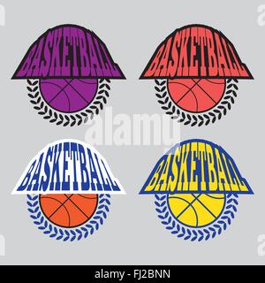 Basketball Medal Badges Template Objects. Ball used for playing a basketball game. Sports Victory Symbols. Laurel wreath vector Stock Vector