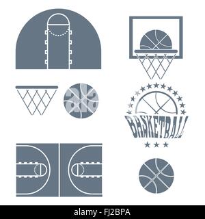 Basketball objects. Ball used for playing a basketball game. Basket for throwing balls. Sports symbols. Basketball Play Court De Stock Vector