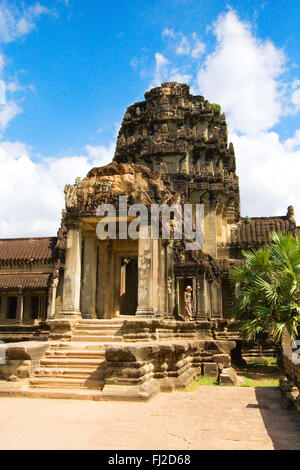 Entry to Angkor Wat, built in the 12th century by Suryavarman the 2nd, is the premier example of classical Kymer construction - Stock Photo
