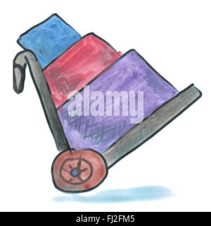 black cart with suitcases cartoon watercolor isolated Stock Photo