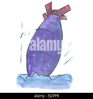 blue rocket bomb cartoon watercolor isolated Stock Photo