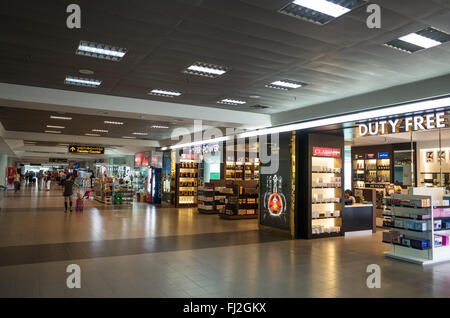 MANDALAY, Myanmar - Duty Free and other retail shops in the terminal of Mandalay International Airport, Myanmar (Burma). Stock Photo