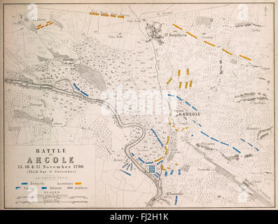 Map of Battle of Arcole, November 15, 16, 17 1796 Stock Photo