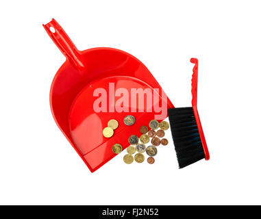Conceptual view of the financial crisis - dustpan, brush and eurocent Stock Photo