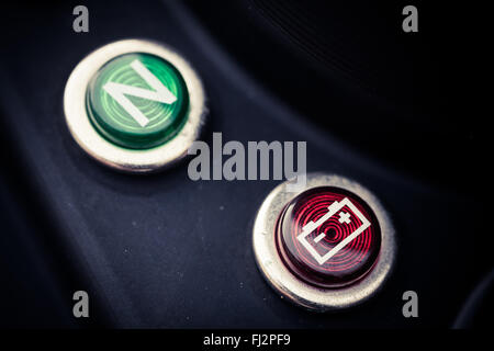 Color image of a battery indicator on a motorcycle dashboard. Stock Photo