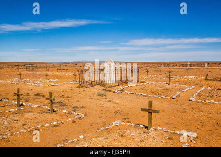 cemetery of Farina ghost town, which fell into decline with the closure of the old Ghan Railway in South Australia Stock Photo