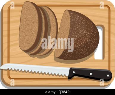 Sliced Bread on Slicing board with knife. Vector illustration. Stock Vector