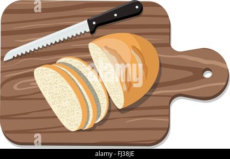 Sliced Bread on Slicing board with knife. Vector illustration. Stock Vector