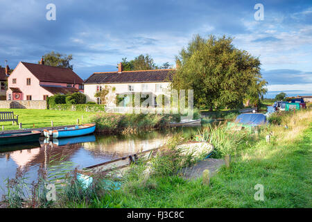 Early morning at West Somerton a picturesque village on the river Thurne on the Norfolk Broads Stock Photo