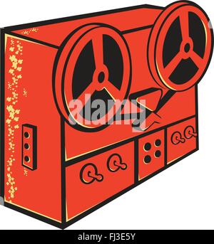 vector illustration of a tape recorder, tape deck, reel-to-reel tape deck, cassette deck or tape machine done in retro style on Stock Vector