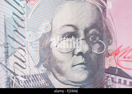 Close Up View of Australian Twenty Dollar Banknote Note Mary Reibey Stock Photo