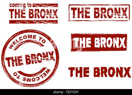 Set of stylized ink stamps showing the  city of The Bronx Stock Vector