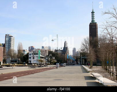 Museumpark, Rotterdam, Netherlands. On right tower & grounds of Art Museum Boijmans Van Beuningen, on the left Chabot Museum Stock Photo