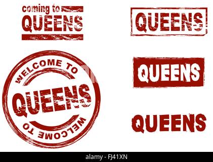 Set of stylized ink stamps showing the  city of Queens Stock Vector