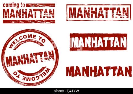Set of stylized ink stamps showing the  city of Manhattan Stock Vector