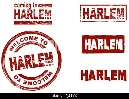 Set of stylized ink stamps showing the  city of Harlem Stock Vector