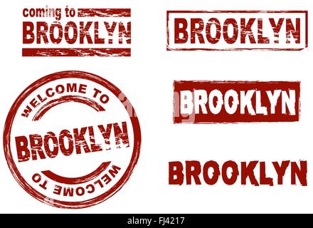 Set of stylized ink stamps showing the  city of Brooklyn Stock Vector