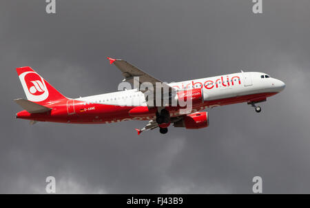 An Air Berlin Airbus A320-214 taking off from El Prat Airport in Barcelona, Spain. Stock Photo