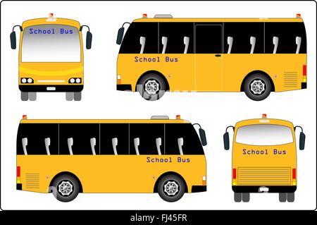 School bus, Mini bus of School bus. Side, Font and back view. Stock Vector