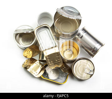 Pile of tin cans waiting to reuse. Stock Photo