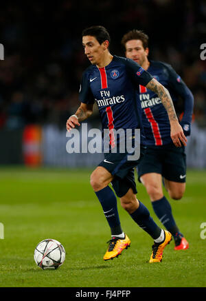 Angel Di Maria of PSG seen during the UEFA Champions League round of 16 match between Paris Saint-Germain and Chelsea at the Parc des Princes Stadium in Paris. February 16, 2016. James Boardman / Telephoto Images +44 7967 642437 Stock Photo