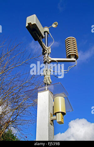 weather station with anemometer, rain gauge, thermometer and hygrometer, Germany Stock Photo