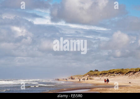walkers on the North Sea coast, Denmark, Sondervig, Ringkobing Stock Photo