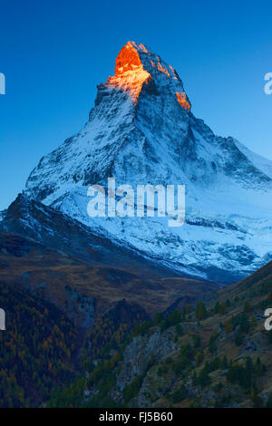 Matterhorn with alpenglow, Switzerland, Valais Stock Photo