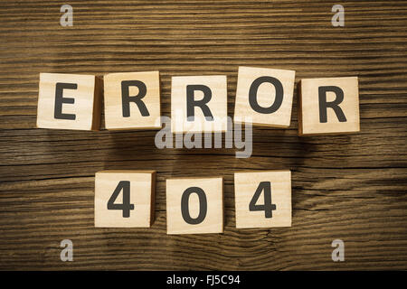 Inscription "error 404" made from wooden blocks Stock Photo