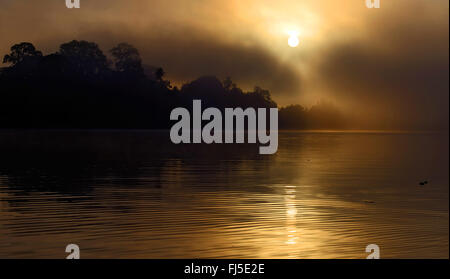 sunrise over Kinabatangan River, Malaysia, Borneo, Sabah Stock Photo