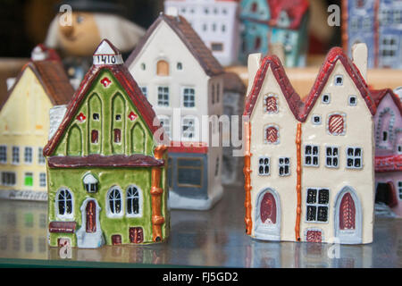 Ceramic models of medieval merchant's houses in a souvenir shop window, Tallinn, Estonia Stock Photo