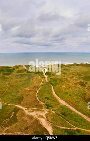 trails through grass-grown dunes to the North Sea Coast, Denmark, Lyngvig Fyr Stock Photo