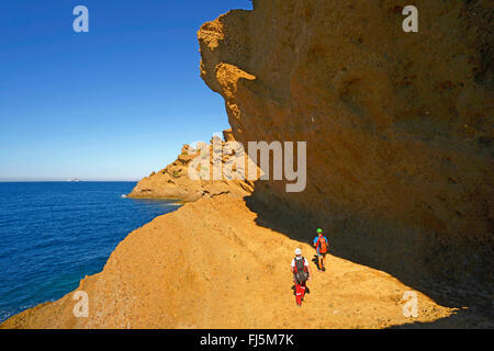 climbers on the way to coastal rock Bec de l'Aigle, France, Provence, Calanques National Park, La Ciotat Stock Photo