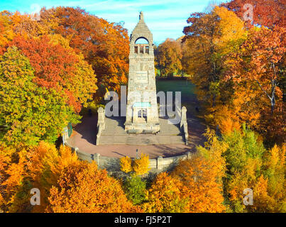 aerial view to Berger monument at the Hohenstein in autumn forest, Germany, North Rhine-Westphalia, Ruhr Area, Witten Stock Photo