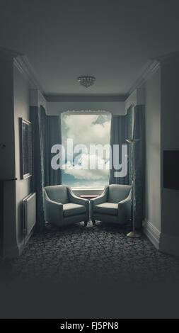 atmospheric hotel room with two armchairs facing each other Stock Photo
