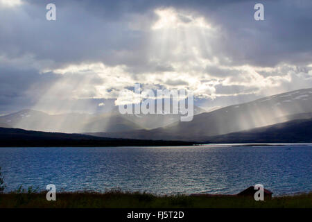 crepuscular rays, Norway, Troms, Tromsoe Stock Photo