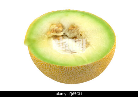 Half a Galia Melon on a white background Stock Photo